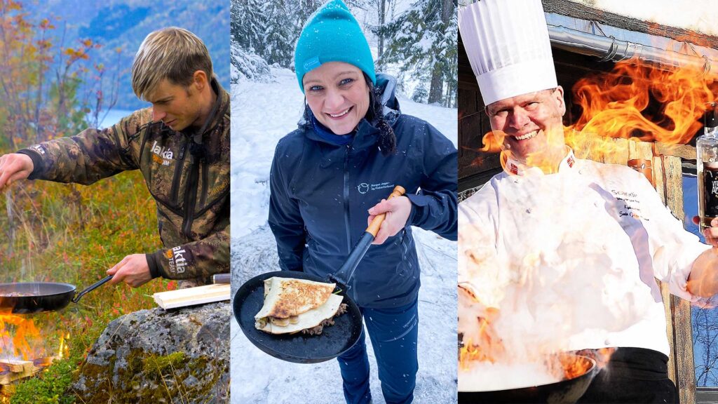 En collage av tre kokker som skal arrangere et kokkeshow på Camp Villmark 2023